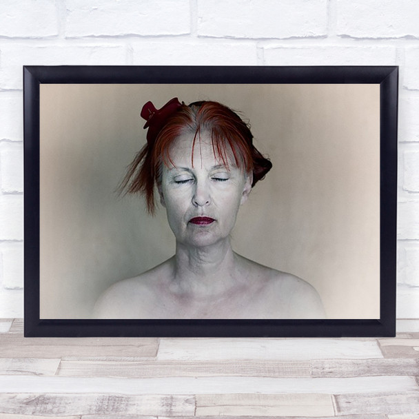 Self Half Body Woman Eyes Lips Hairclip Hair Red Wall Art Print