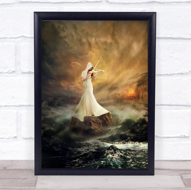Storms Violin Woman Water Sailboat Building Music Instrument Wall Art Print
