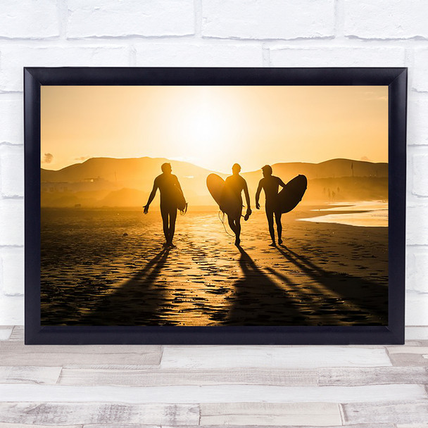 Surf Trio Sport Beach Sunset Lanzarote Mist Silhouette Friendship Wall Art Print