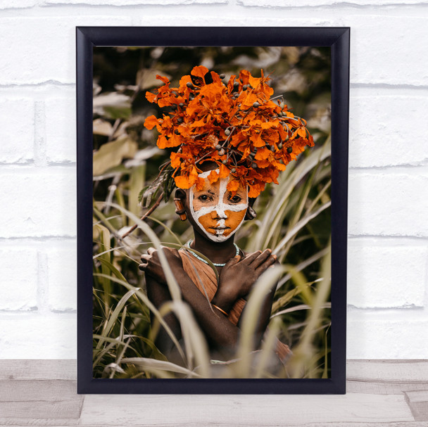 Suri Boy Flowers Africa Ethiopia Native Ethnic Kid Child Wall Art Print