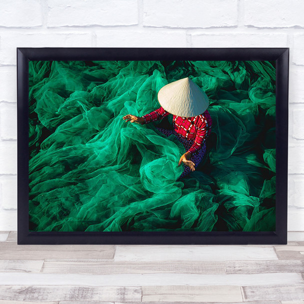 The Fishing Net Asia Asian Fisherman Green Hat Anonymous Wall Art Print