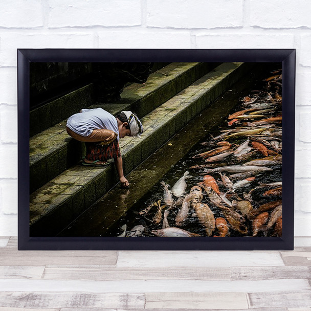 The 'Little Fisherman' Boy Kid Child Bali Indonesia Feed Feeding Reach Art Print