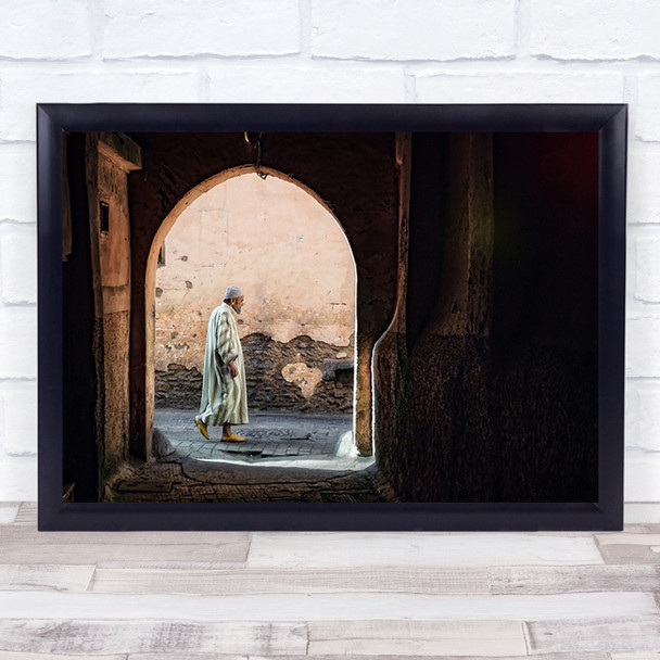 The Streets Of Marrakesh Africa Morocco Street Man Door Light Shadow Art Print