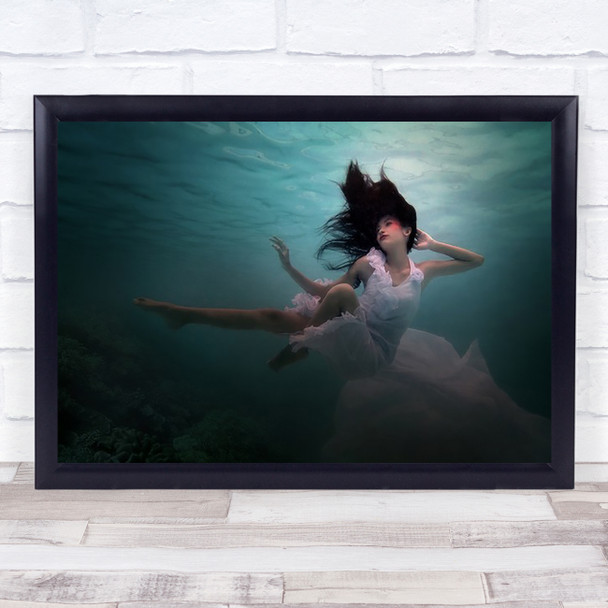 Underwater Water Dress Flow White Girl Woman Person Dive Art Print