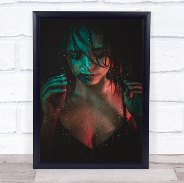 Vanessa Rain Rainy Water Wet Window Closed Eyes Woman Wall Art Print