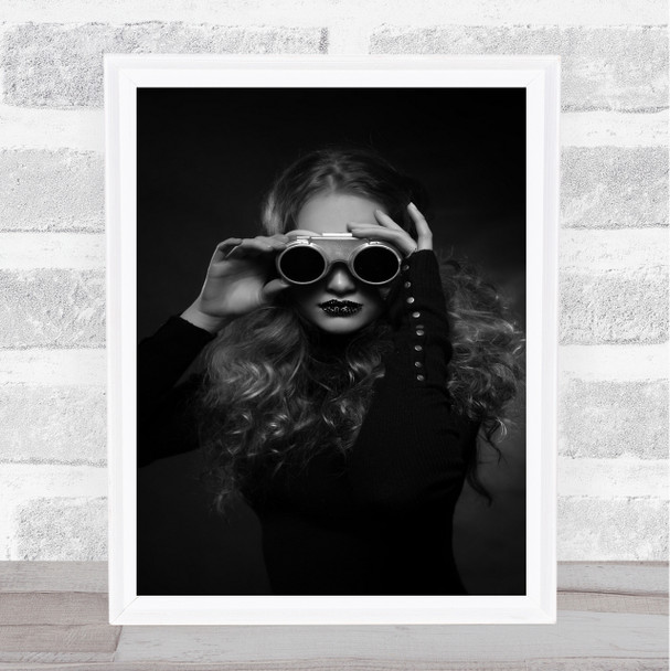 VIKI Woman Dark Hair Glasses Goggles Sunglasses Female Wall Art Print