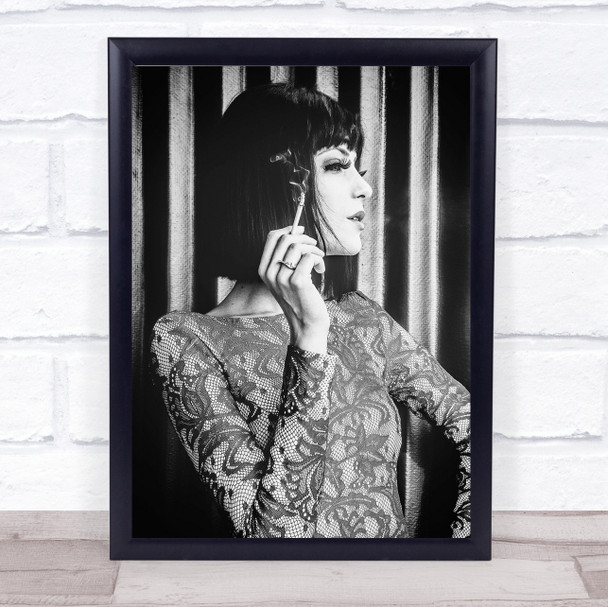 Woman Retro Attitude Elegance Smoke Fashion Brunette Outdoor Wall Art Print
