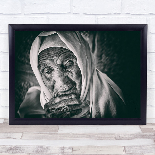 Worried Veil Lady Old Wrinkled Woman Wall Art Print