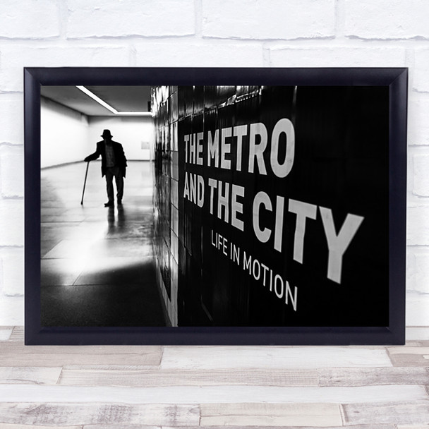 Life In Motion Street Metro City Stick Cane Man Old Age Figure Wall Art Print