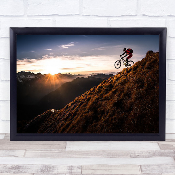 Mountain bike Slovenia Sunset Rays Ridge Wheelie Wall Art Print Mountain bike Slovenia Sunset Rays Ridge Wheelie Wall Art Print