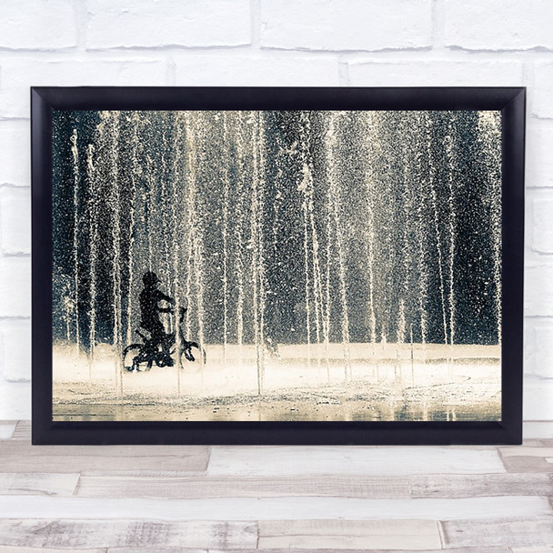 Ride Through The Drops Water Bicycle Fountain Silhouette Spray Geyser Art Print