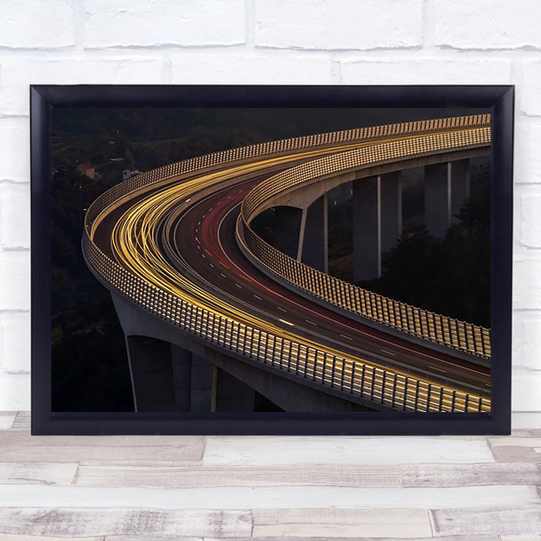 Viadukt Night Architecture Streak Streaks Lights Curve Highway Wall Art Print