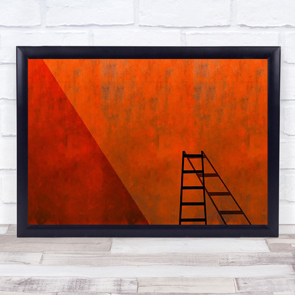 A ladder its shadow Red Orange Minimal Abstract Pattern Shapes Wall Art Print