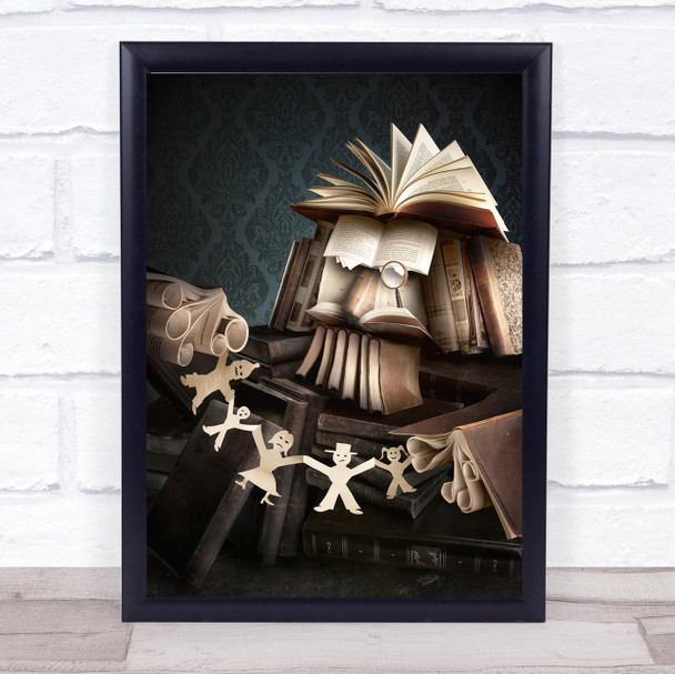 Family Stories Books Child Children Face Illusion Paper Librarian Wall Art Print