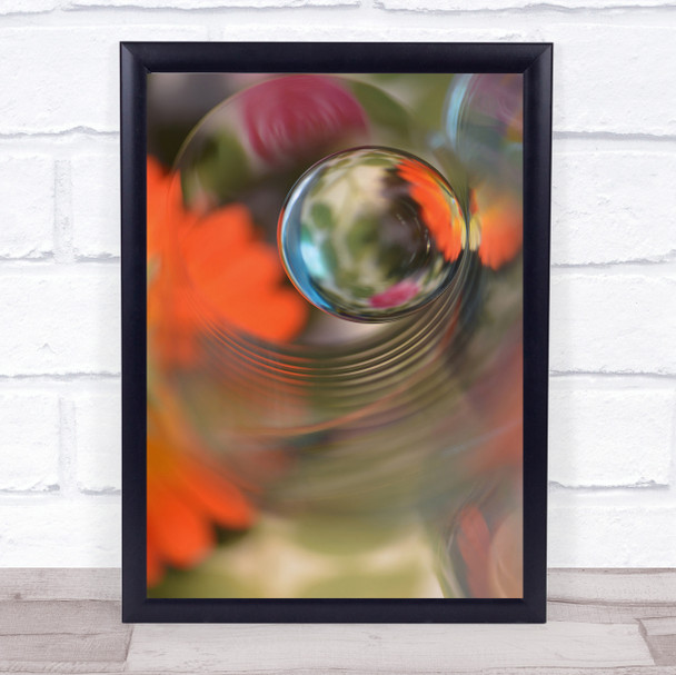 L Sphere Flower Colour Orange Abstract Lines Bubble Flowers Wall Art Print