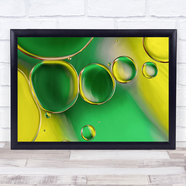Oil Water Abstract Close-Up Green Yellow Wall Art Print