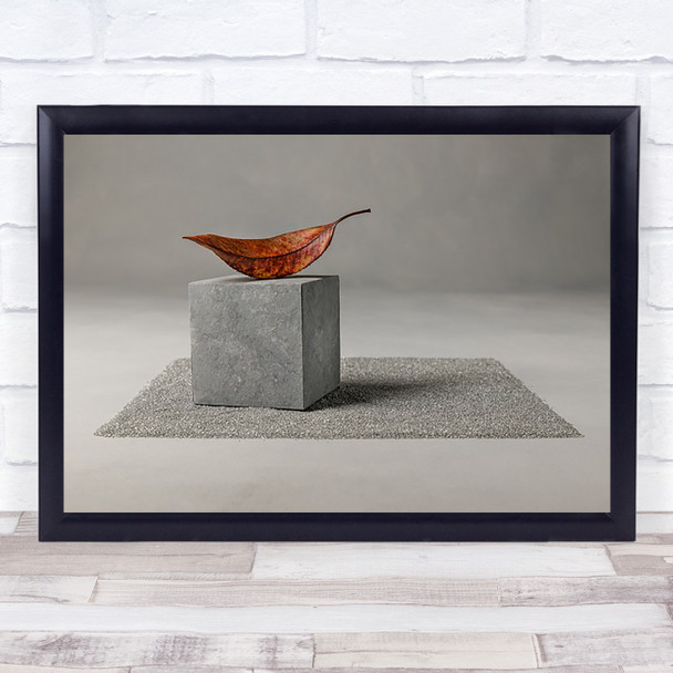 Out Of Time Leaf Cube Grey Minimalist Concrete Zen Garden Gravel Wall Art Print