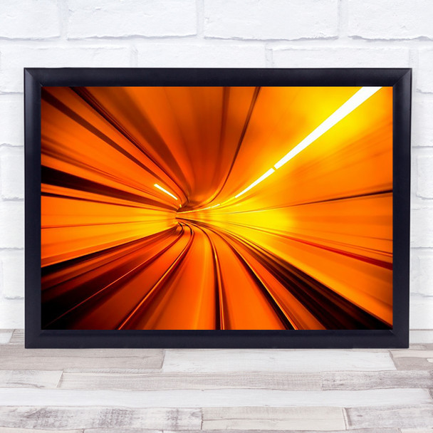 Wormhole Abstract Speed Fast Orange Gold Golden Rail Train Wall Art Print
