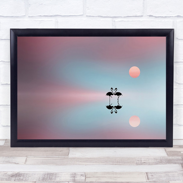 Flamingo Silhouette Sunset Birds Sea Shadow Summer Lake Pastel Wall Art Print