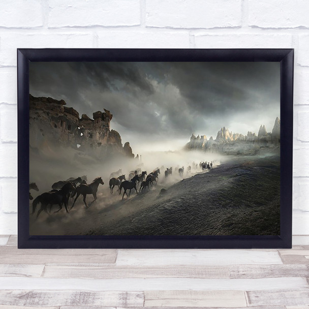 Migration Horses Horse Kapadokya Cappadocia Dust Sky Clouds Herd Wall Art Print