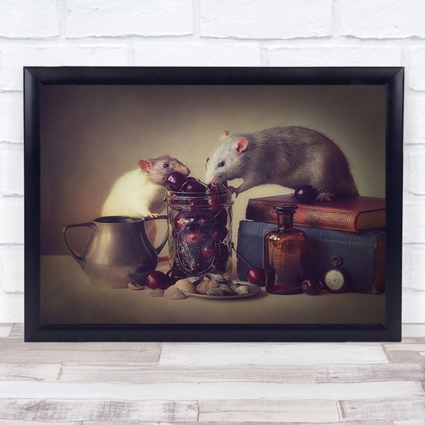 Snoozy Jimmy Mouse Pet Rodent Book Bottle Glass Jar Wall Art Print