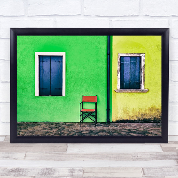 Colorland Architecture Facade Chair Windows Green Yellow Wall Art Print