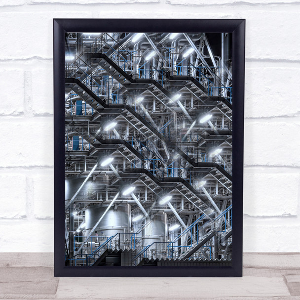 Parallel Stairs Industrial Construction Steel Metal Silo Wall Art Print