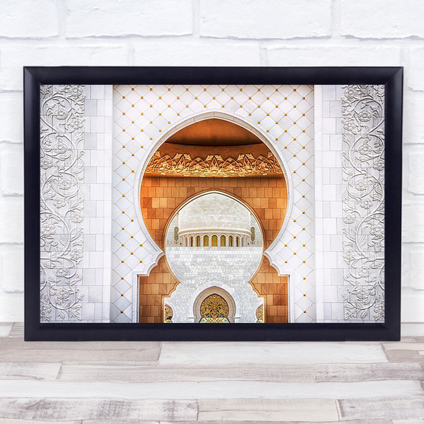 Symmetrical Architecture Gold Sheikh Zayed Mosque Travel Uae Wall Art Print