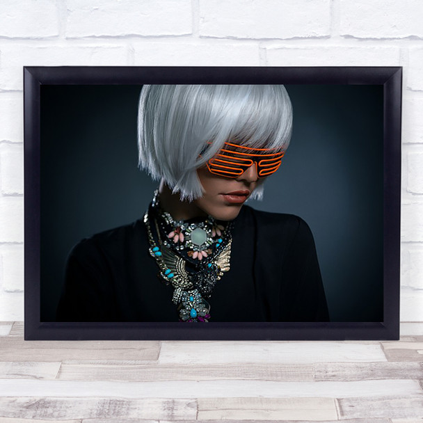 Cyber Girl Portrait Neon Woman Futuristic Tron Glasses Sunglasses Art Print