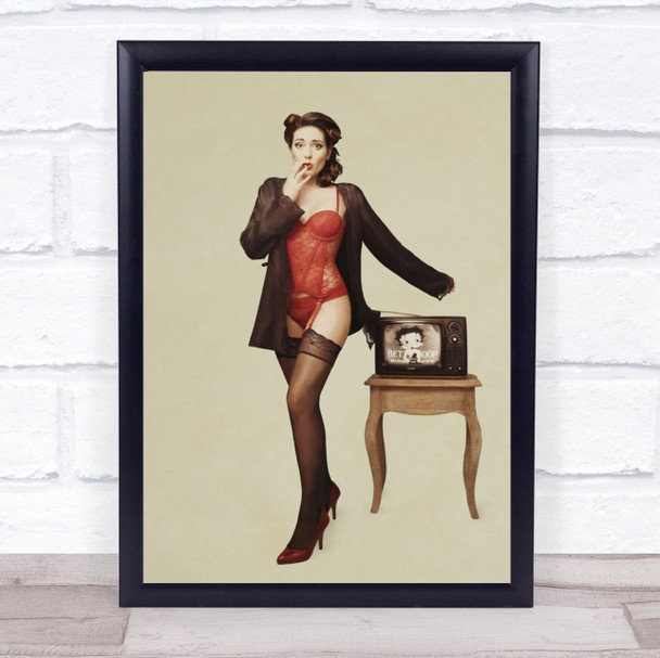 Pin Up Girl Ii Pinup Vintage Old Television Boom Wall Art Print