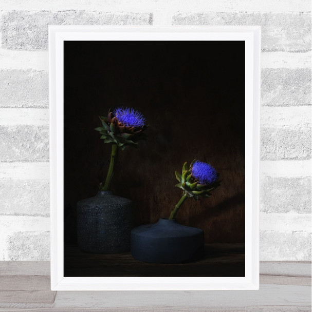 Electric Blue Flower Vase Blue Hortensia Artichoke Flowers Wall Art Print