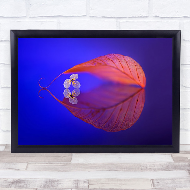 Flower In Heaven L Red Blue Reflection Mirror Leaf Wall Art Print