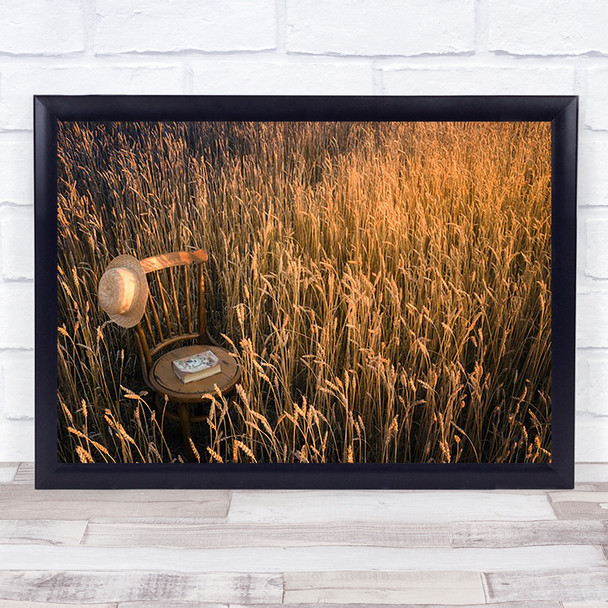 Light Field Sunset Book Summer Chair Hat reading Wall Art Print