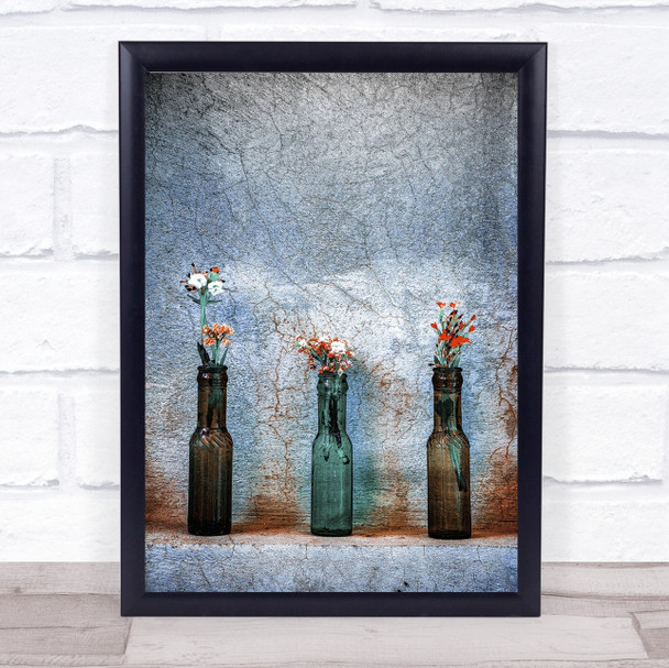 Lovely Little Flowers Bottle Bottles Vase Vases Texture Flower Wall Art Print