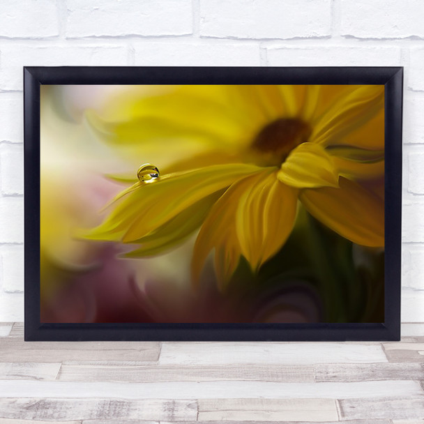Sunbeam Closeup Drop Water Flower Yellow Petals Painterly Droplet Wall Art Print