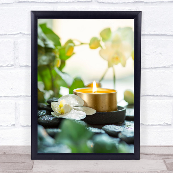 Zen Orchid Candle Flame Flower Pebble Pebbles Wall Art Print