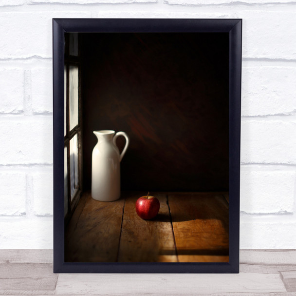 An apple Fruit Rustic Pitcher Food Kitchen Countryside Red Window Wall Art Print