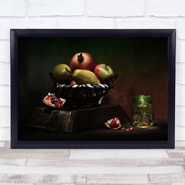 Fruits Basket Apple Pear Fruit Classic Pomegranate Wall Art Print