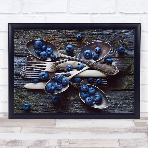 Spoons Blueberry Food Berries Blueberries Blueberry Fruit Kitchen Wall Art Print