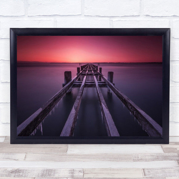 First Light Perspective Pier Jetty Bridge Dock Docks Sunrise Red Wall Art Print