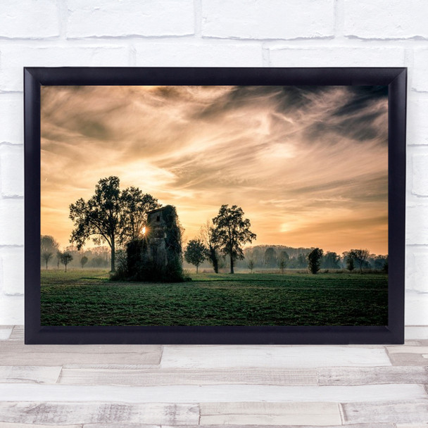 Old Abandoned House Covered By Vegetation At Sunset Wall Art Print