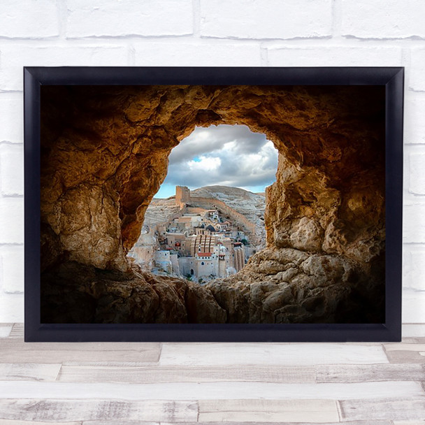 A Hole In The Monastery Israel Opening Window Cave Stone Rock Wall Art Print