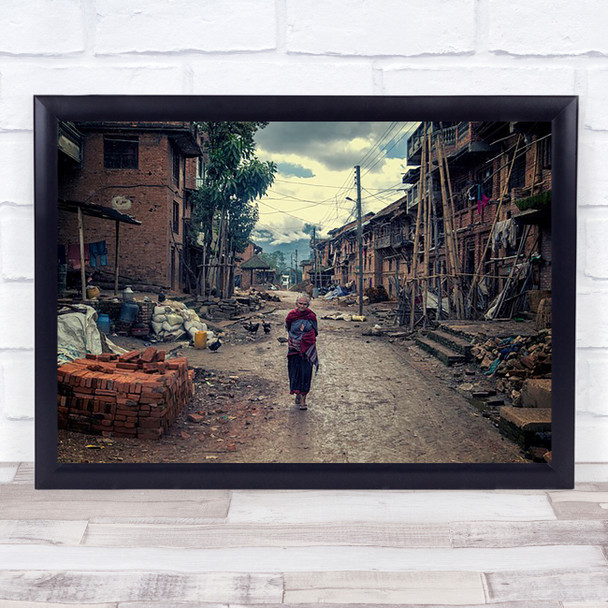 Alone Old Woman Nepal Earthquake Demolished Destroyed Wall Art Print