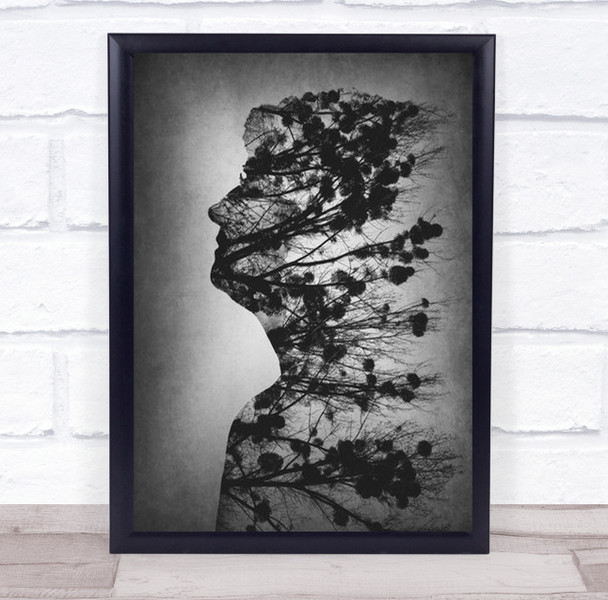 Essence Of Life Double Exposure B&W Creative Edit Figure Floral Art Print
