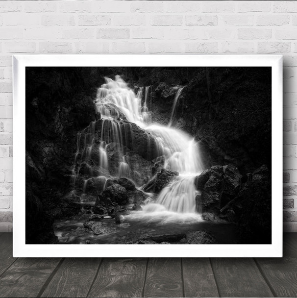 Lainbach Waterfall B&W Contrast Flow Flowing Stream Water Current Wall Art Print