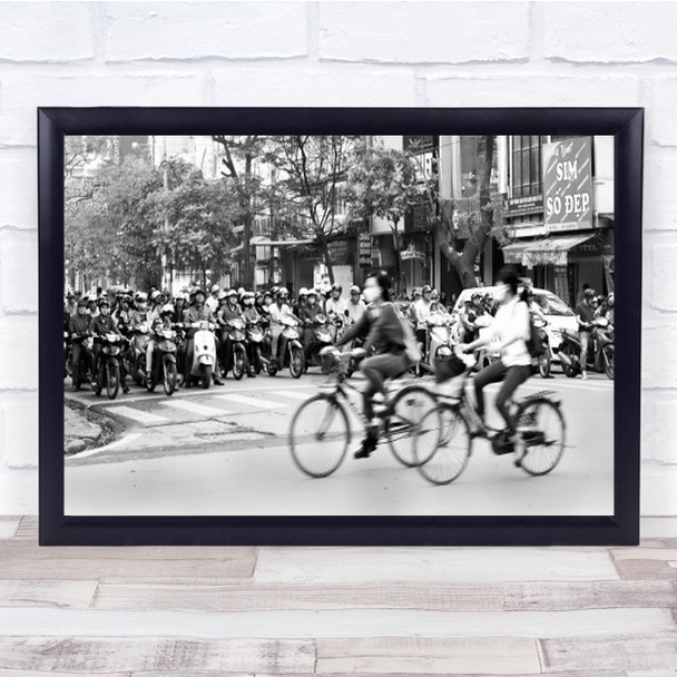 Peddel Faster Hanoi Vietnam Asia B&W Black And White Traffic Bike Wall Art Print