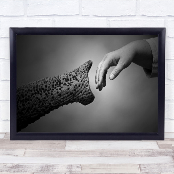 Walking Together Conceptual B&W Hand Trunk Meet Meeting Encounter Wall Art Print