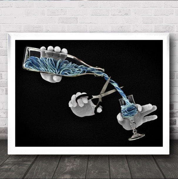 Alcohol Free Italy Bottle Glass Hands Scissors Creative Edit Cut Wall Art Print