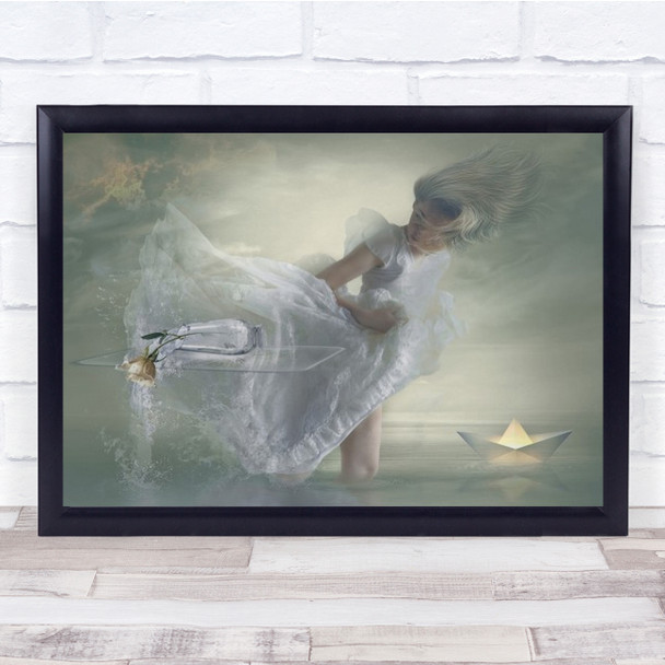 Nonchalance Vase Flower Surreal Creative Edit Boat Paper Origami Wall Art Print