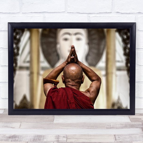 Praise Monk Pray Shwedagon Pagoda Yangon Religion Buddha Praying Wall Art Print